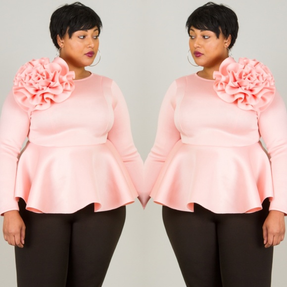 Tops - LONG SLEEVE WITH BIG FLOWER DETAIL PEPLUM STYLE TO